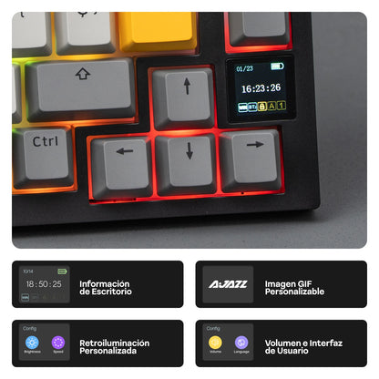Teclado mecânico ISO-ES EPOMAKER X AJAZZ AK820 PRO 75% com layout espanhol, com fios/2.4GHz/BT, ecrã e botão rotativo para PC/Mac