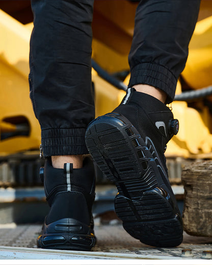 Bottes de sécurité de travail montantes pour hommes, chaussures de protection indestructibles à bout en acier, bouton rotatif, chaussures de travail de sécurité