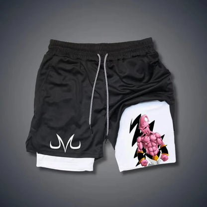 2026 Summer Dragon Ball Z Majin Buu 2-in-1 Double Layer Gym Shorts, Oversized Men's Fitness Retro Streetwear Unisex Athletic Y2k