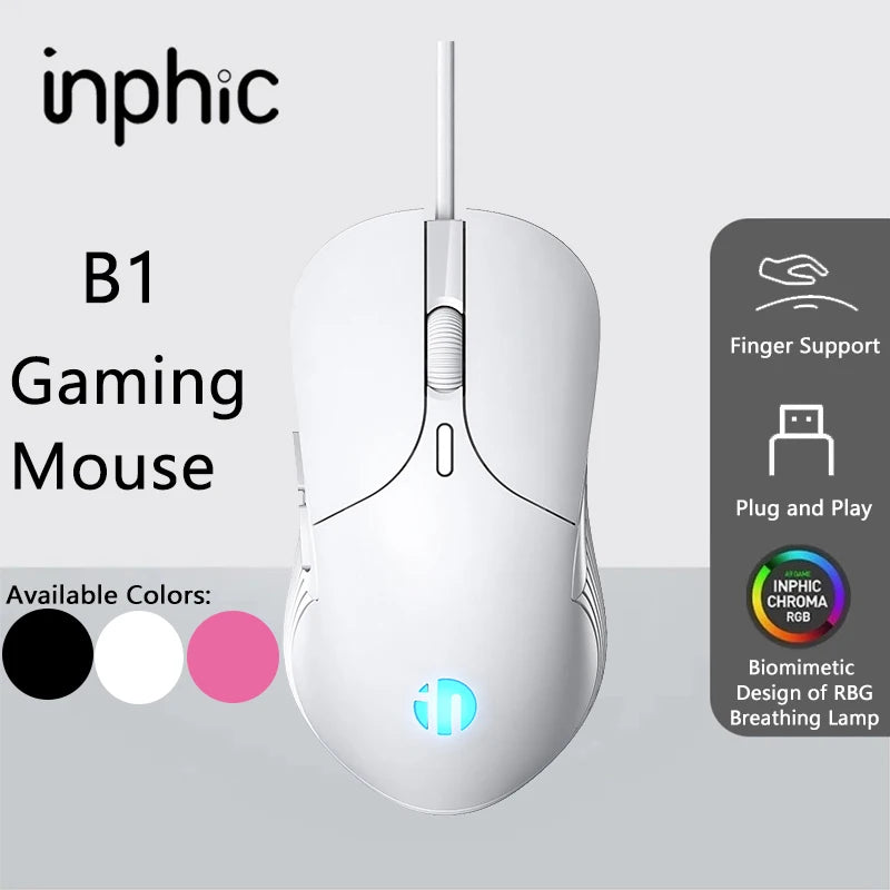 Mouse cablato USB INPHIC B1 silenzioso da ufficio e gaming per PC e laptop