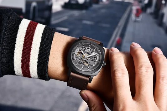 Reloj para hombre BENYAR: reloj mecánico automático de lujo, modelo «esqueleto» con tourbillon, hermético hasta 30 m, correa de piel, estilo deportivo.