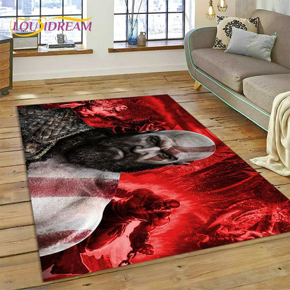 God of War Games Kratos Cartoon 3D Rug Carpet for Living Room Bedroom Home Decor,Floor Mat Non-slip Decoration for Sofa Doormat
