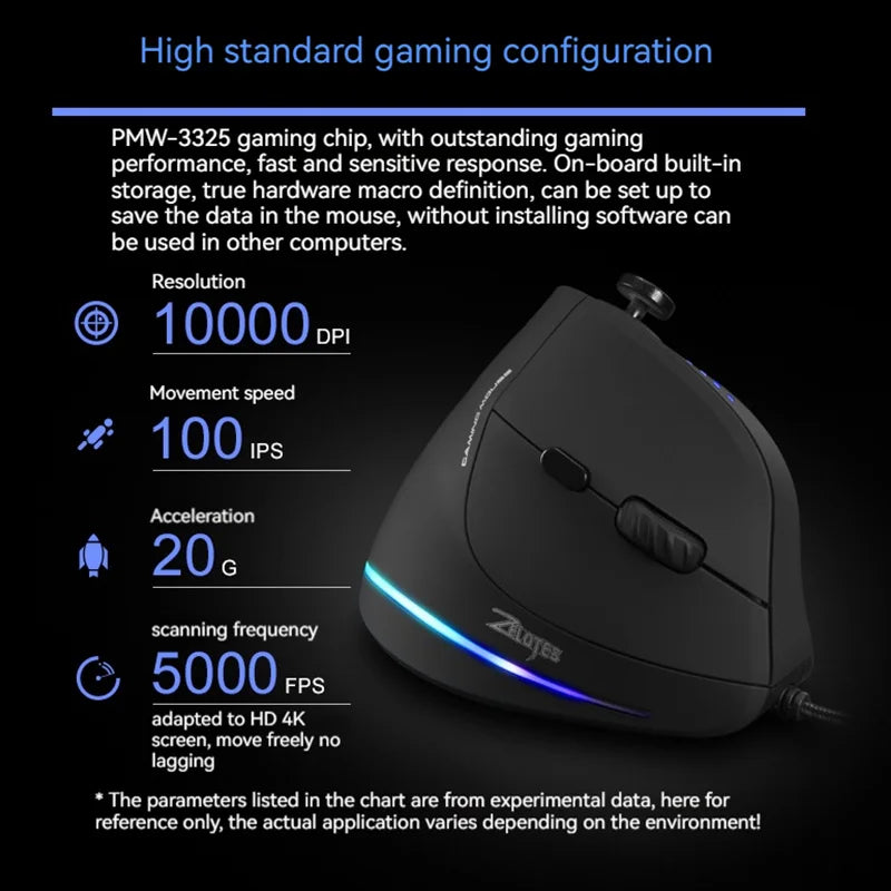 Mouse verticale ZELOTES C-18, mouse ottico RGB a 11 tasti con joystick, mouse gaming laser programmabile per PC e gamer