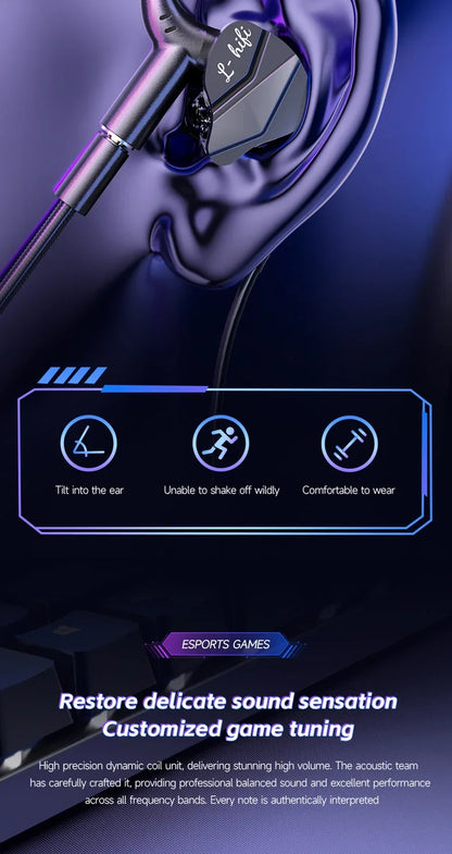 Gaming Earbud Gamer Headphone With Dual Microphones Typec&3.5mm In-ear Earphones HiFi Stereo Headsets Sport with Mic for Samsung