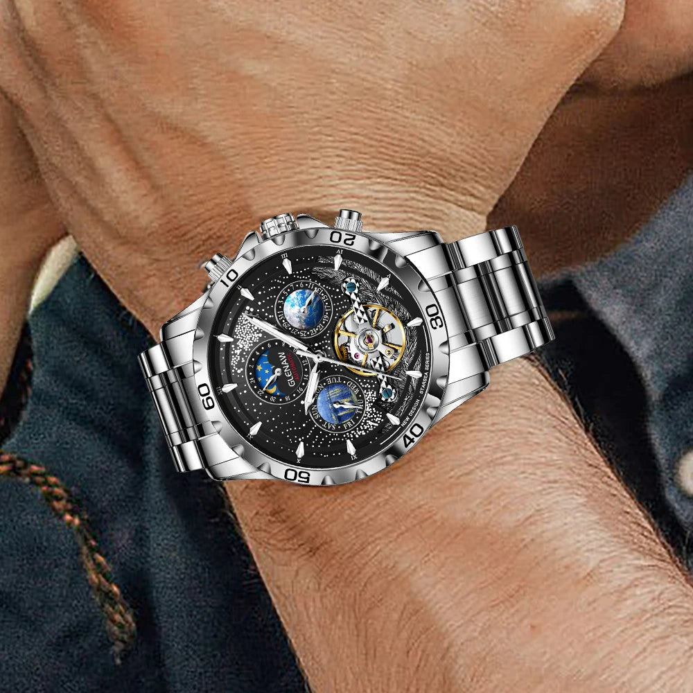 Relojes para hombre GLENAW Design, marca líder de lujo, moda y negocios, reloj automático impermeable para hombre, reloj mecánico para hombre