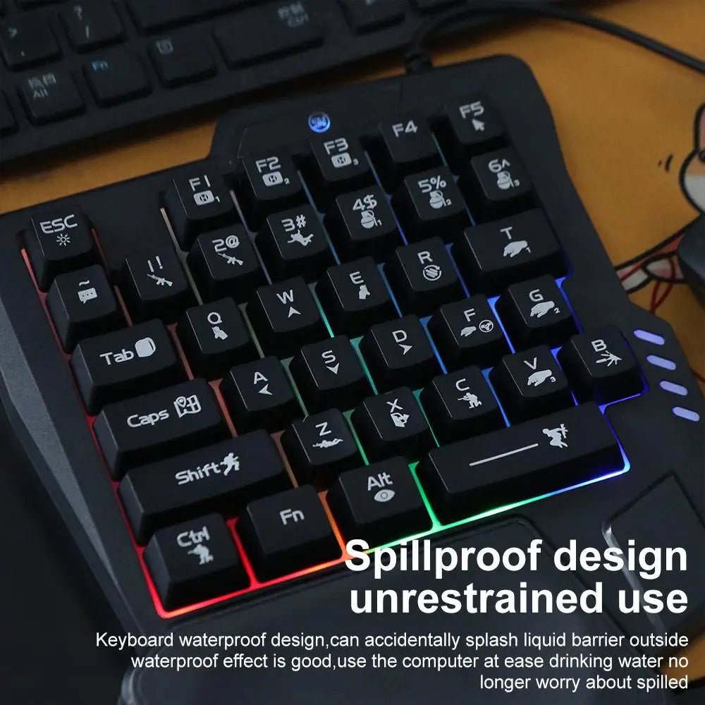 USB Single Hand Keyboard Luminous Ultra-slim One Handed Keyboard 3 Color Backlight 35 Keys Gaming Mechanical Keyboard Laptop