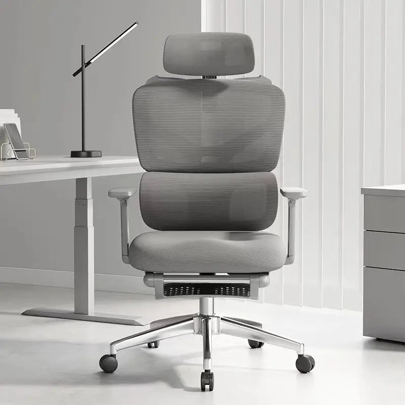 Cadeira de Escritório Ergonómica Ajustável em Malha, Cadeira de Secretária para Computador com Encosto Alto Respirável, Apoio Lombar 6D e Apoio para Pés Retrátil
