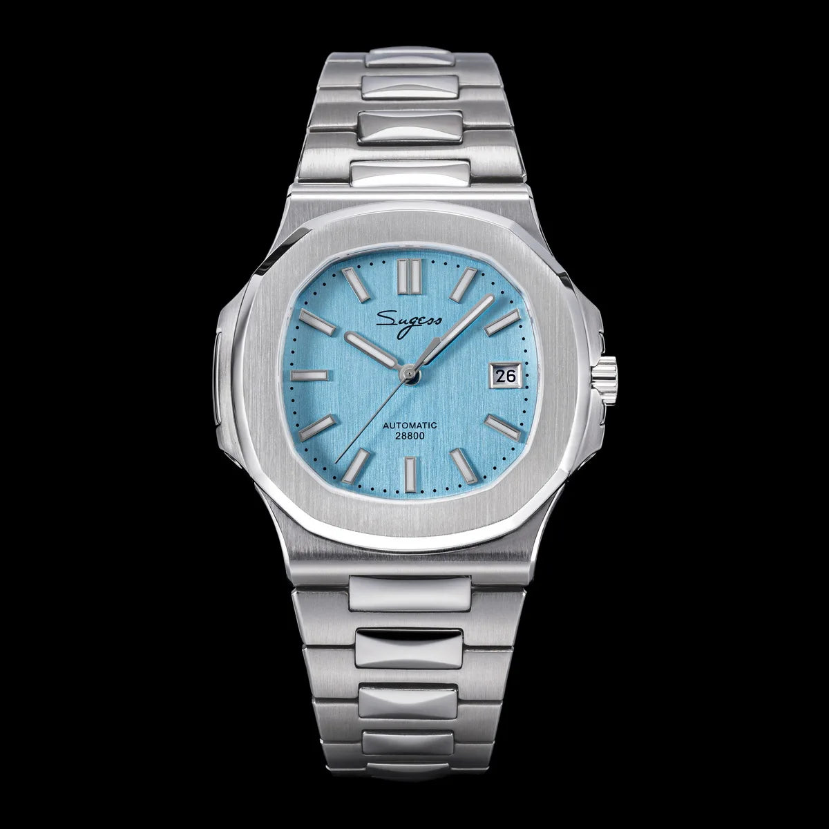 Sugess Herrenuhr, automatische mechanische Armbanduhr, Miyota 9015 Uhrwerk, MOP-Zifferblatt, Leuchtfunktion, wasserdicht bis 5bar, Luxus-Armband S466