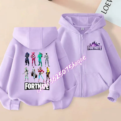 Novo hoodie infantil Fortnite com fecho de correr, estilo cartoon anime, casual e respirável, casaco para meninos, primavera 2026, roupa para criança