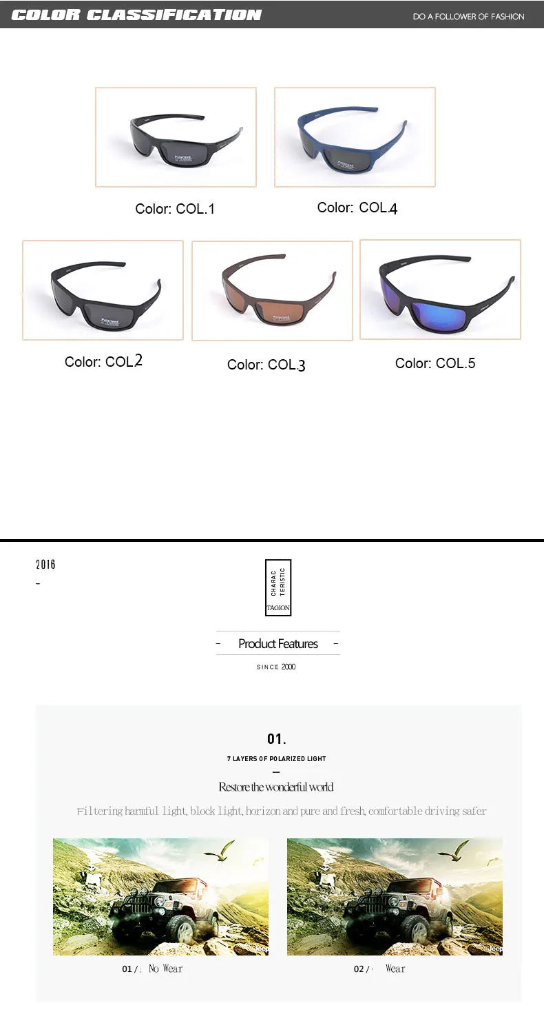 2026 Male Brand Design Polarized Sunglasses for Men Brown Sports Rectangle Sun Glasses Lenses Male Cycling Eyewear Gafas UV400