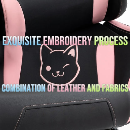Cute Gaming Chair with Cat Ears Footrest Pink Kawaii Computer Chair Ergonomic High Back Gamer Seat with Cat Paw Lumbar Support