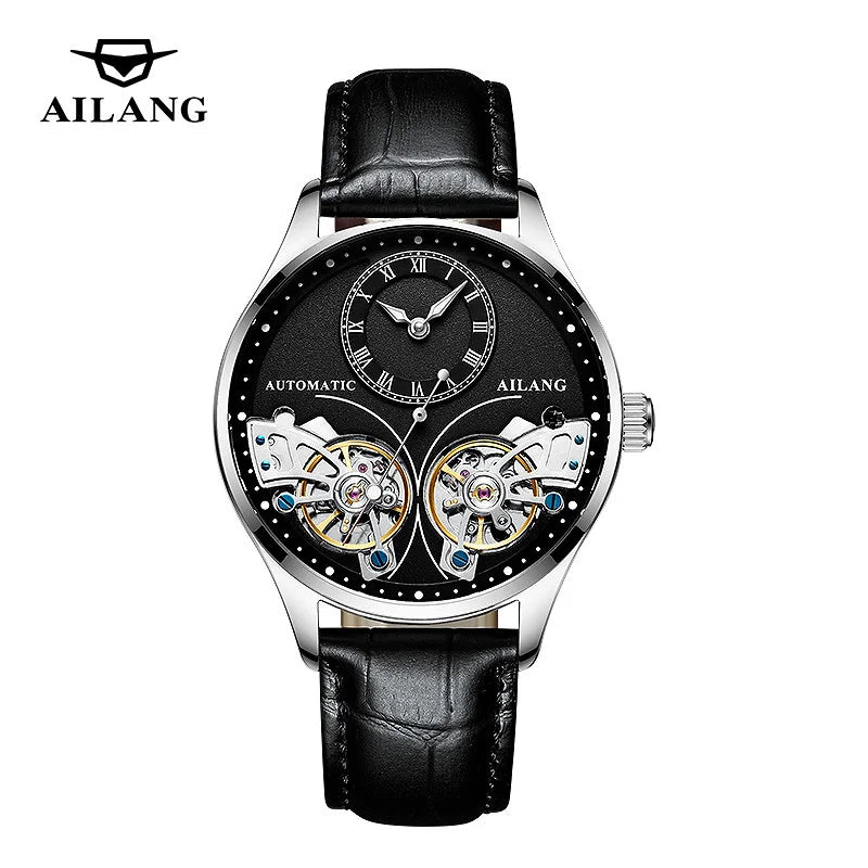 AILANG Brand New Fashion Double Tourbillon Watch for Men Luxury Stainless Steel Waterproof Automatic Mechanical Watches