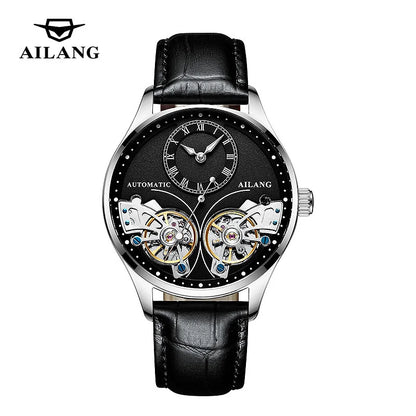 AILANG Brand New Fashion Double Tourbillon Watch for Men Luxury Stainless Steel Waterproof Automatic Mechanical Watches