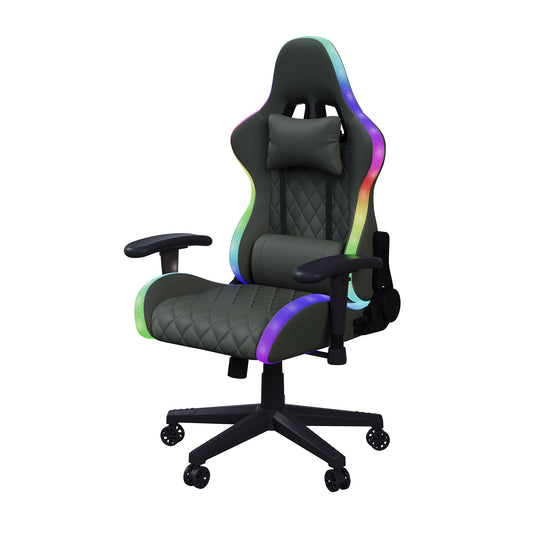 Fangange Gaming Chair with Massage Function, Adjustable backrest, Computer Chair, with ambient light, Lumbar Cushion, Pillow, 150 KG