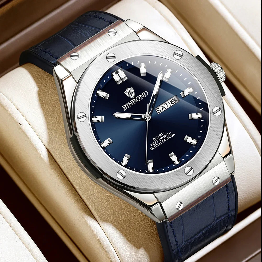 Relógio para homem, estilo casual, bracelete em pele, modelo automático ou de quartzo, acessório de luxo, ideia ideal para presente, relógio de pulso na moda.