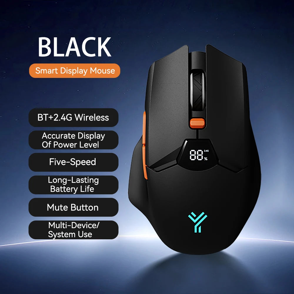 Mouse Bluetooth wireless con display digitale della batteria, mouse ergonomico silenzioso per PC, laptop e gaming, 2.4G/Bluetooth 5.0