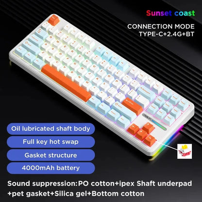 Tastiera meccanica AULA F87 Pro 2.4g/USB/Bluetooth Tri-Mode wireless, 87 tasti, RGB, PBT, gasket, silenziamento a 5 strati, full key, senza impatto