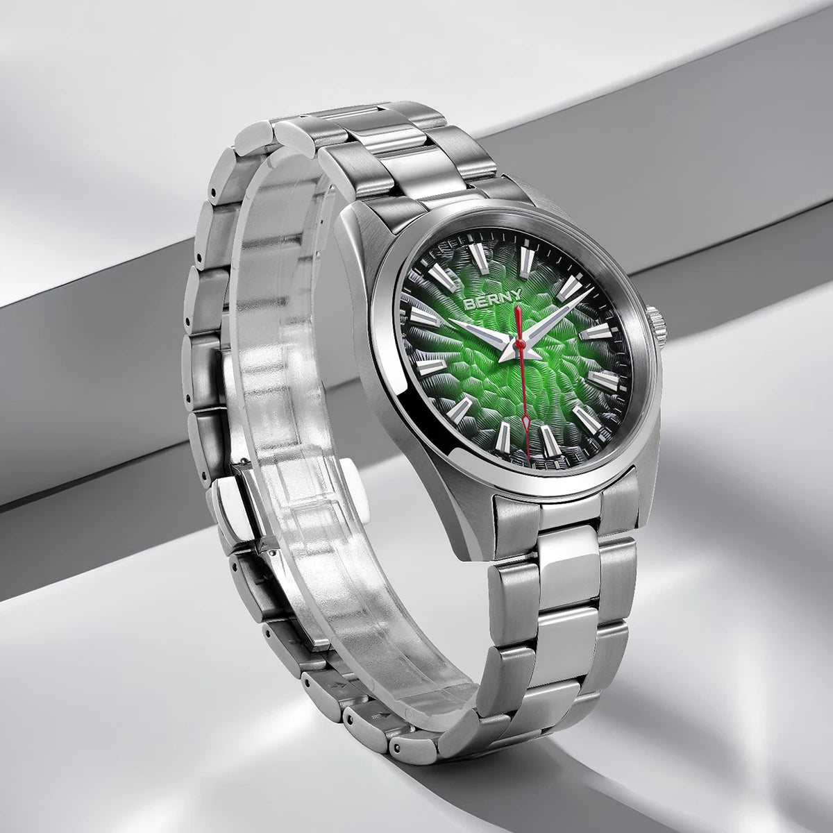 BERNY Herrenuhr – Quarzuhr, Saphirglas, leuchtende Zeiger, wasserdicht bis 10 ATM, komplett aus Edelstahl – Eleganter und lässiger Stil, ideal für den Alltag oder berufliche Anlässe