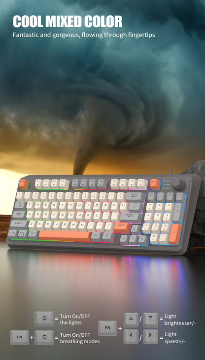 Teclado Gaming K81 com 81 Teclas, Layout 80%, Espanhol, Russo, Coreano e Árabe, USB com Fio, Luz RGB, Botão de Volume, Ergonómico