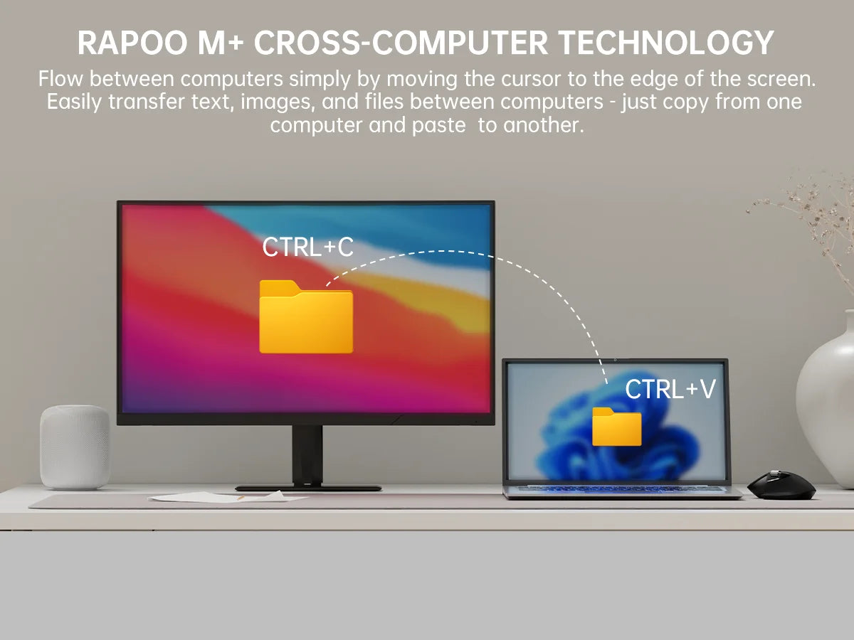 Rato Sem Fios Recarregável Multimodo Rapoo MT760L/MT760M, Ergonómico, 4000 DPI, Suporte para Até 4 Dispositivos, Rato Bluetooth
