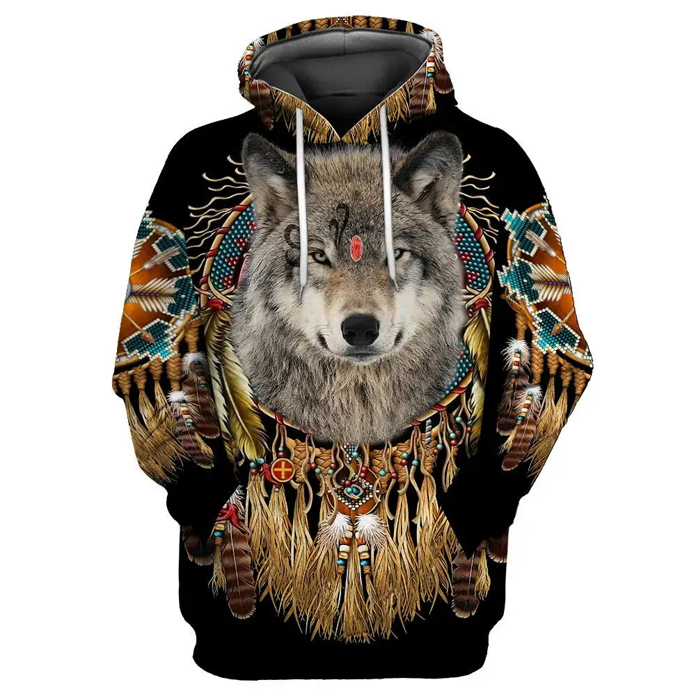Neuer Wolf-Tattoo-Vegvisir Schwarz-Weiß 3D-Allover-Print Herren-Hoodie & Sweatshirt Unisex Casual Herbst-Trainingsanzug