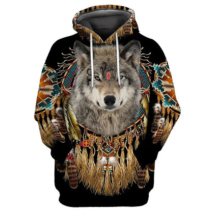 Neuer Wolf-Tattoo-Vegvisir Schwarz-Weiß 3D-Allover-Print Herren-Hoodie & Sweatshirt Unisex Casual Herbst-Trainingsanzug