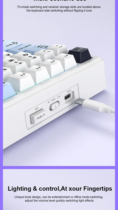 AULA F75 MAX mechanische Gaming-Tastatur 2.4G kabellos/BT/kabelgebundene Tastatur, Hot-Swap, RGB, 75%, 81 Tasten, Büro-Tastatur mit TFT-Bildschirm