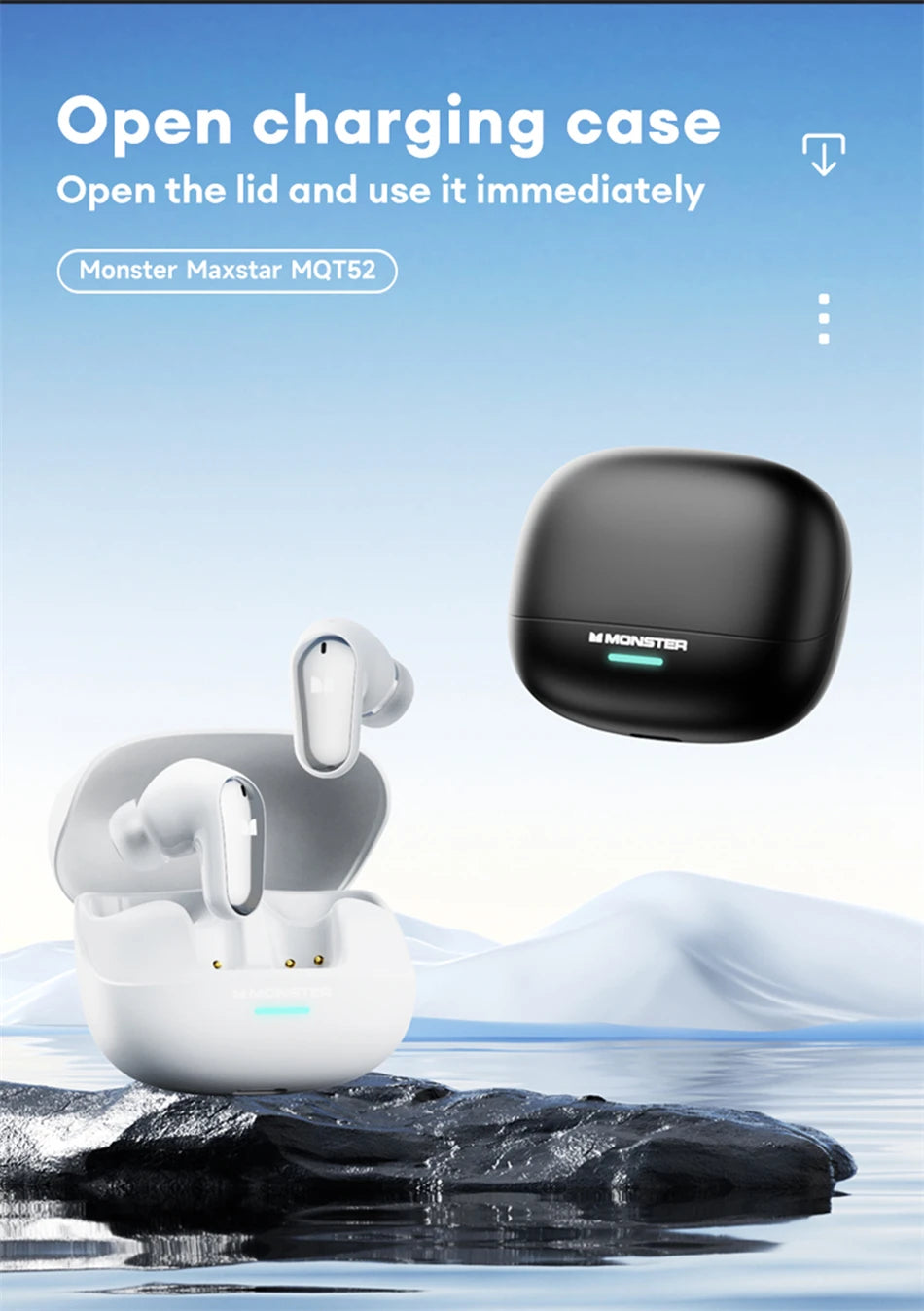Monster MQT52 kabellose Bluetooth 5.4-Ohrhörer mit langer Akkulaufzeit, Gaming-Kopfhörer im Dual-Modus, Hi-Fi-Stereoklang-Headset mit Mikrofon