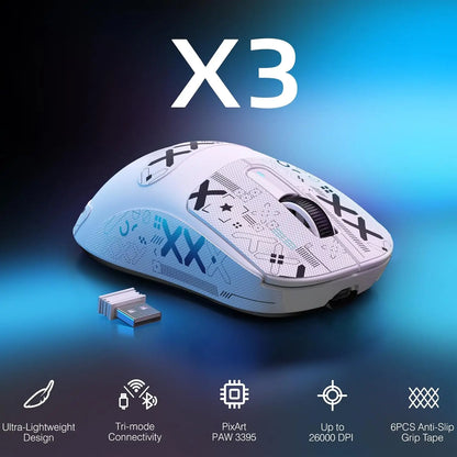 Rato Gaming Sem Fios Leve ATTACK SHARK X3, 49g, Tri-Mode, Sensor PAW3395 de 26K DPI, Autonomia de 200h, 5 Botões Programáveis