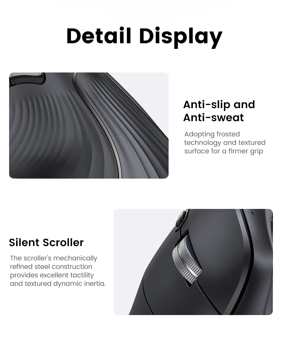 Mouse wireless Bluetooth 5.0 2.4G ergonomico 4000DPI con 6 pulsanti silenziosi per MacBook, tablet, laptop e computer PC