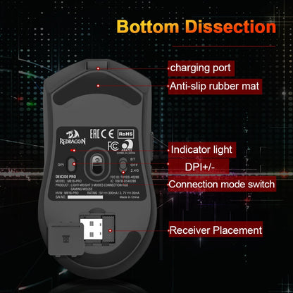 Ratón gaming REDRAGON DEICIDE M816 PRO RGB USB con soporte Bluetooth 2.4G inalámbrico, 26000 DPI, 6 botones para gamers, ratón con cable para ordenador