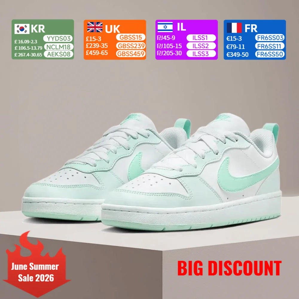 Nike COURT -naisten tyylikkäät, monipuoliset ja mukavat lenkkarit: rennot, luistamattomat, kestävät, valkoiset ja mintunvihreät FZ3539-100