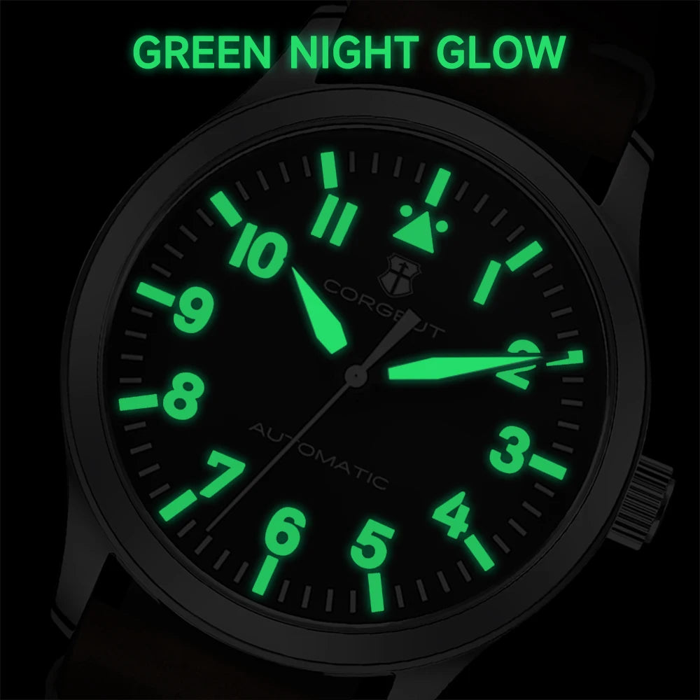42mm Corgeut Sapphire NH35 Watch Military Men Reloj Automatic Luxury Sport Design Clock Lume Leather Mechanical Wrist Watches