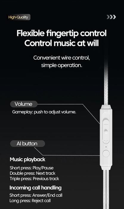 Original 15D Super Bass In-Ear Headphone With Mic 3.5mm AUX/Type-C Digital Chip Headset For iPhone 17 Huawei Xiaomi Android