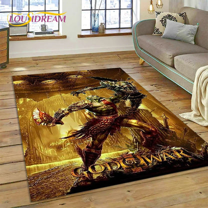 God of War Games Kratos Cartoon 3D Rug Carpet for Living Room Bedroom Home Decor,Floor Mat Non-slip Decoration for Sofa Doormat