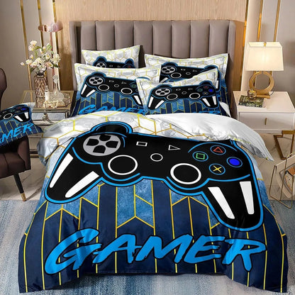 Gamer ágyneműkészletek fiú gyerekeknek: játékos paplanhuzat-készlet (Queen méret), videojátékos paplanhuzat, PlayStation-motívumú ágyneműkészlet tizenéves fiúknak