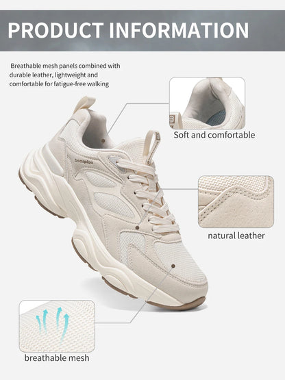 Baasploa Women's Walking Shoes Lightweight Mesh Breathable Sport Shoes Comfortable Soft Leather Casual Sneakers