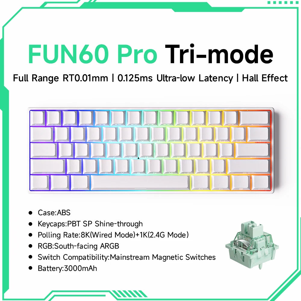 MONSGEEK FUN60 PRO&MAX HE Mechanische Tastatur mit Magnetschaltern, 60% kabellose Gaming-Tastatur, Rapid Trigger, 8K ARGB, Custom-Tastatur