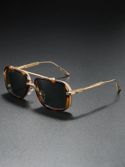 Large Square Sunglasses Men Steampunk Style Metal Pilot Sun Glasses Luxury Designer Brand Eyewear Fashion Shades Double Beam