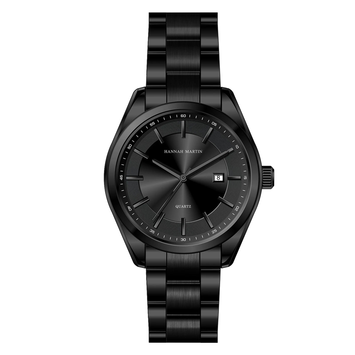 Kvarčna ura HANNAH MARTIN, 40 mm, za moške, črna zapestnica iz nerjavečega jekla, vodotesna do 3 barov, športno-eleganten stil