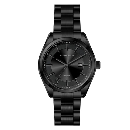 Kvarčna ura HANNAH MARTIN, 40 mm, za moške, črna zapestnica iz nerjavečega jekla, vodotesna do 3 barov, športno-eleganten stil