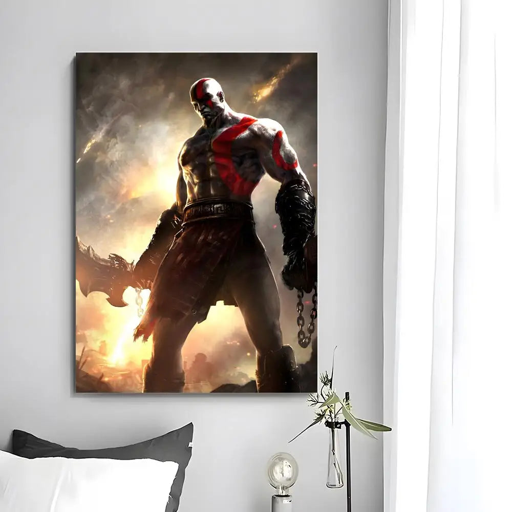 Game G-God of War Poster  Self-adhesive Art Waterproof Paper Sticker Coffee House Bar Room Wall Decor