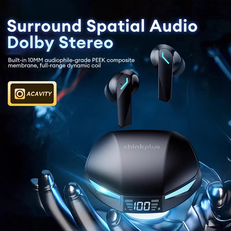 Lenovo XT53 Wireless Bluetooth 5.4 Gaming Earbuds – LED Display, Waterproof Noise Isolating Earphones with Low Latency & Microphone