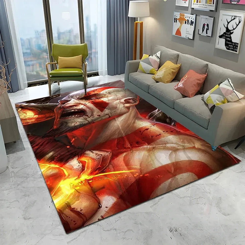3D God of War Games Carpet Home Living Room Bedroom Sofa Doormat Decor Kids Play Area Rug Non-slip Mechanical Washable Floor Mat