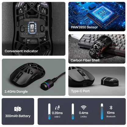 EPOMAKER Carbon X Gaming Mouse – 30,000 DPI PAW3950 Tri-Mode Wireless Mouse