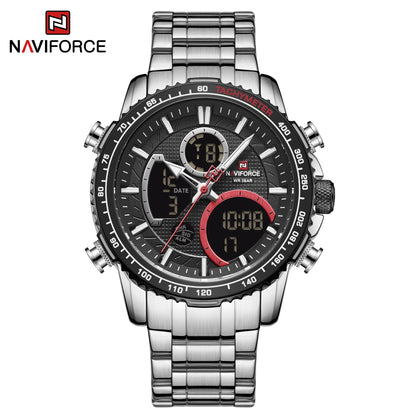 Мъжки спортен часовник NAVIFORCE – Оригинален луксозен ръчен часовник от неръждаема стомана, водоустойчив модел във военен стил с двойно показване