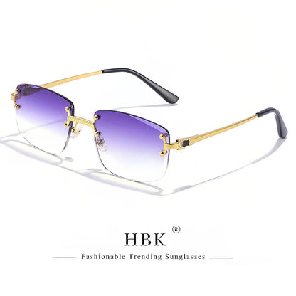 HBK Square Rimless Sunglasses Women TOP Quality Retro Metal Sun Glasses Men Luxury Party Business Gradient Shades 2024
