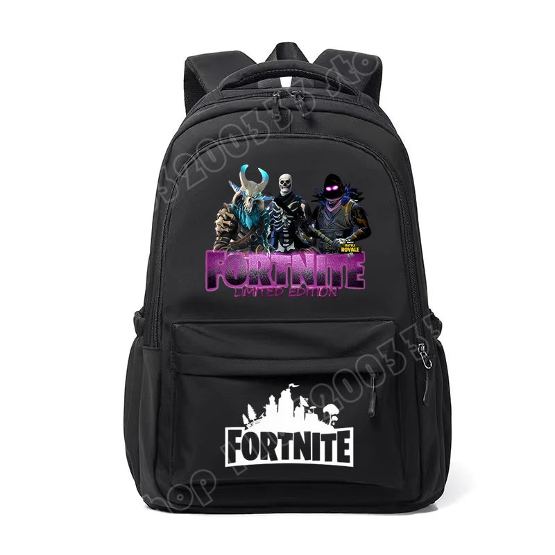 Mochila Fortnite para Crianças, Portátil e de Grande Capacidade, Mala Escolar de Estudante com Estampado Cartoon e Alças de Ombro, Material Escolar para Rapazes, Presente