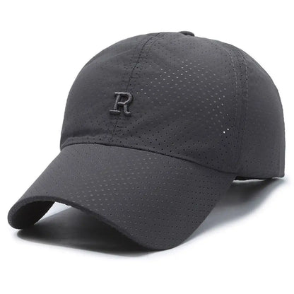 Breathable Perforated Quick-Drying Hat Sun Protection Adjustable Summer Sun Hat Letter R Embroidery Fishing Cycling Hat