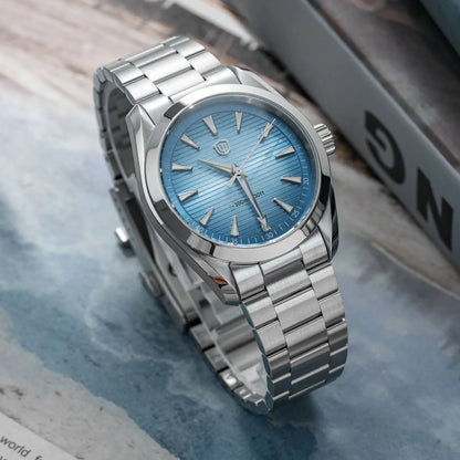 Relógio Watchdives WD0006, movimento VH31 com ponteiro dos segundos fluido, vidro de safira abaulado, revestimento luminescente BGW9, estanque até 10 bar, 38 mm, estilo vintage